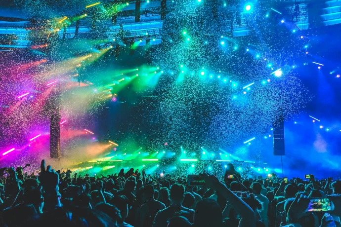 group of people in front of stage